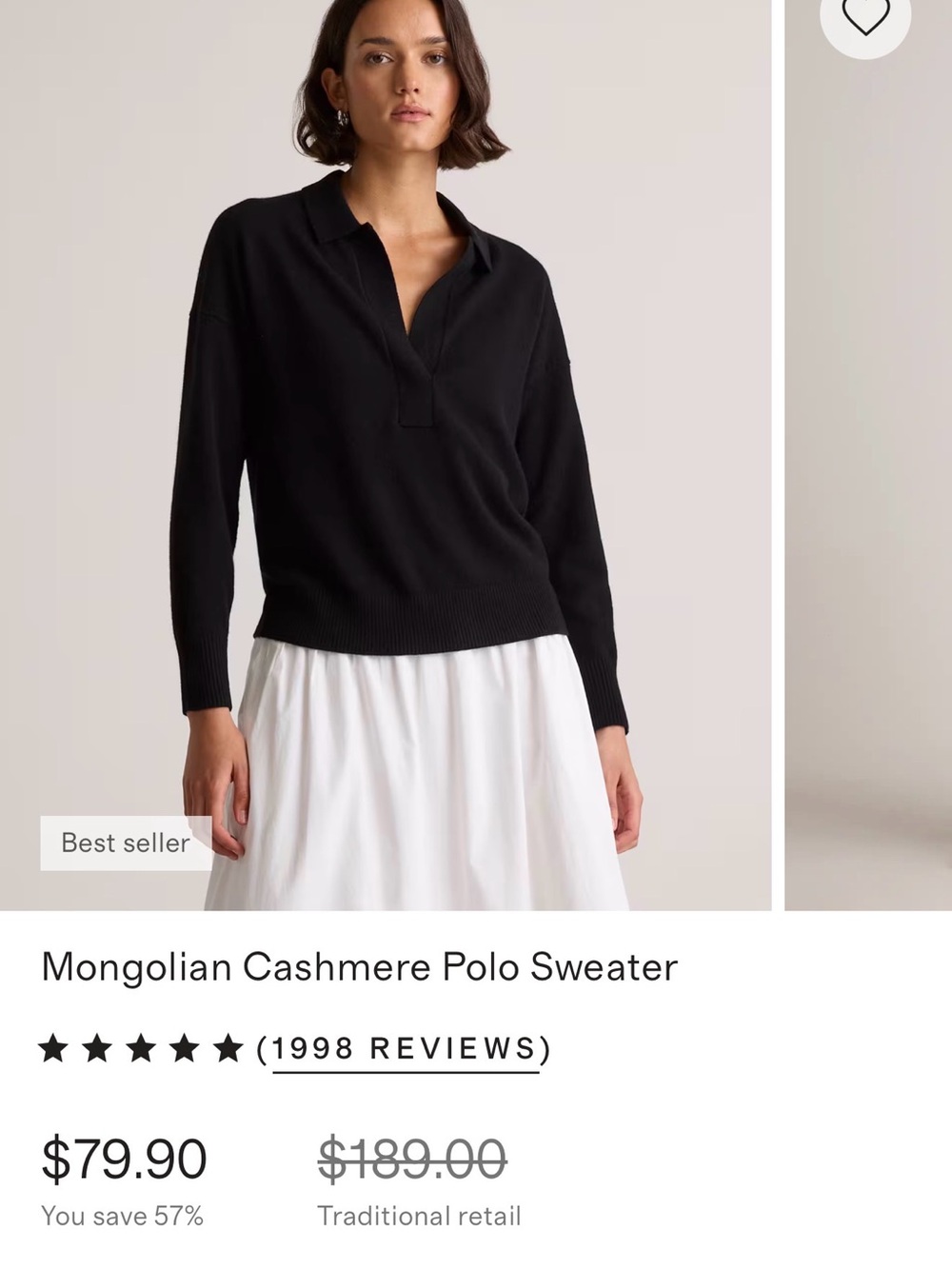 Quince Mongolian Cashmere Polo Sweater Black V-Neck - Picture 5 of 5